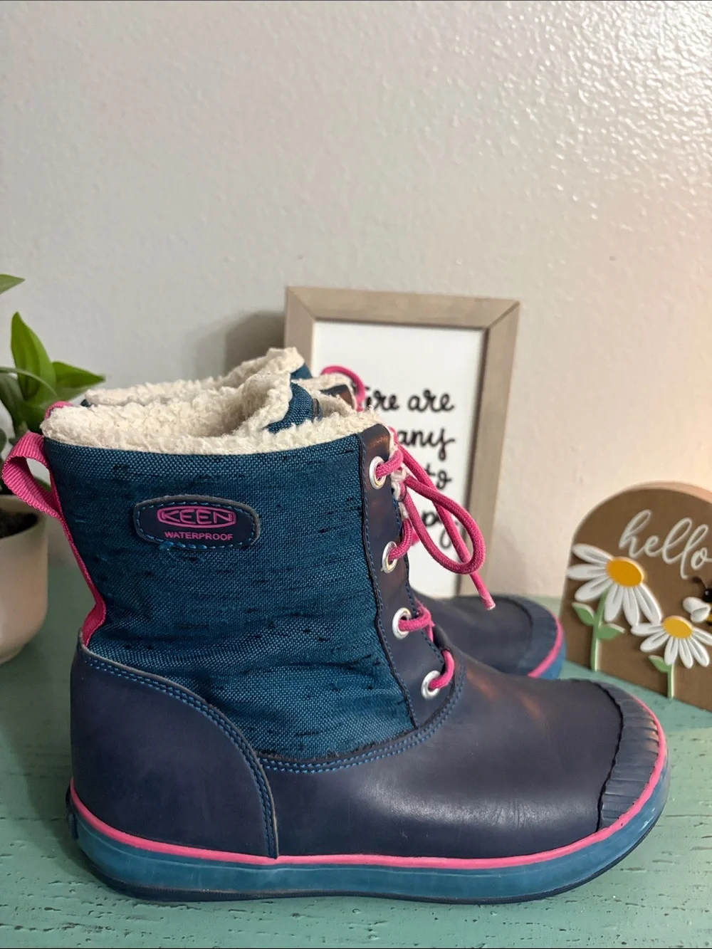 Navy and Pink Winter Waterproof Boots